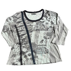 Vanilla Sugar Large L Sublimation Mixed Media Top Long Sleeve USA VTG